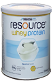 Container of Resource Whey Protein powder.